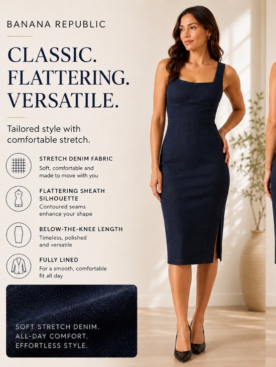 Banana Republic Dresses & Skirts - Banana Republic Stretch Denim Sheath Dress Size 2 Navy Below-Knee Midi